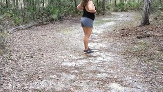 Park trail mom flashing showing side boob and stripping naked