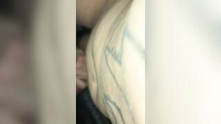 Cougar gets choked with belt while blowing my fat penis