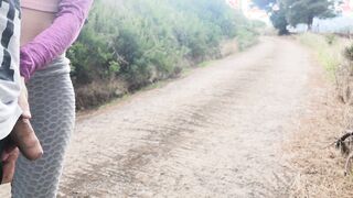 She pulls my cock out of her leggings on outdoors road so I can pissing