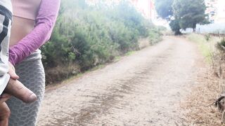 She pulls my cock out of her leggings on outdoors road so I can pissing
