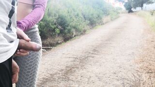 She pulls my cock out of her leggings on outdoors road so I can pissing