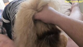 My blonde Fiance give me a Oral Sex and I Banged! her Face, Long Cum Load on Toes, Feetcouple69 Mouth Banged