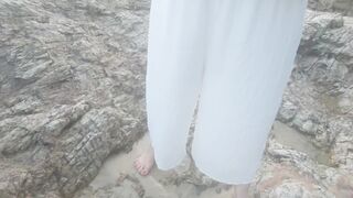Stepmom showing off her huge hooters and butt to the guys fishing