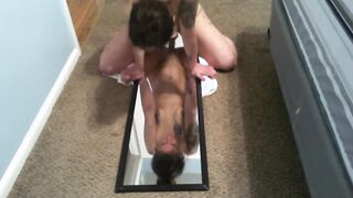 Cutie dark hair rides sex toy and squirting