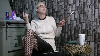 Masturbation with Hair fondle, wolf sex toy, red bull, and smoking