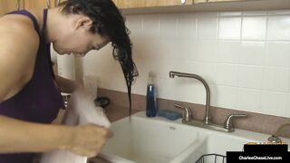 Long Boobed Ex-Wife Charlee Chase Sucks & Milks Husband While He Washes