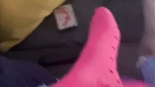Amateur Sock Job Foot Job with Cum into Socks and Wearing them