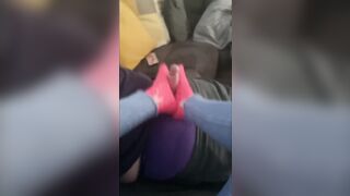 Amateur Sock Job Foot Job with Cum into Socks and Wearing them