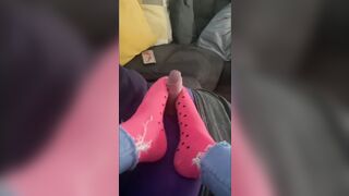 Amateur Sock Job Foot Job with Cum into Socks and Wearing them