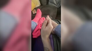 Amateur Sock Job Foot Job with Cum into Socks and Wearing them