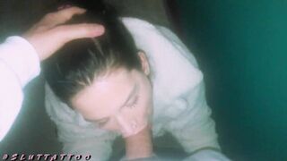 Risky sucking off on the staircase