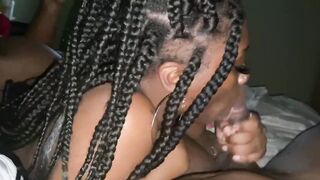 She enjoy blowing cock with her foot up 