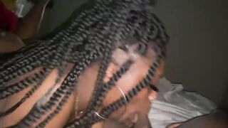 She enjoy blowing cock with her foot up 
