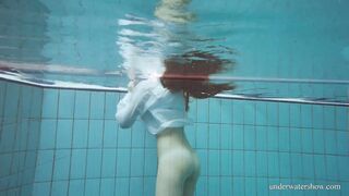 Huge jugs red haired Lola underwater naked