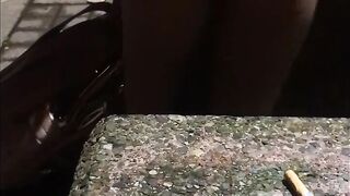 this bitch really wants to peeing and pees into a park
