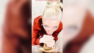 Mistress Makes Him Cum from Blow Job Through Nylon Stocking
