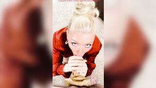 Mistress Makes Him Cum from Blow Job Through Nylon Stocking