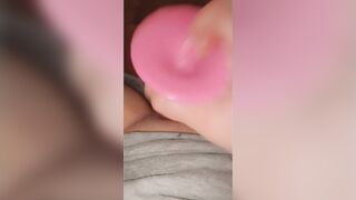 Up close squirting all over sex toy. Listen to all that wetness