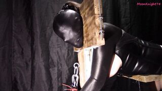 Spanked, vagina busted and boned on the pillory stockade