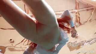 Huge melons red head Lola underwater naked