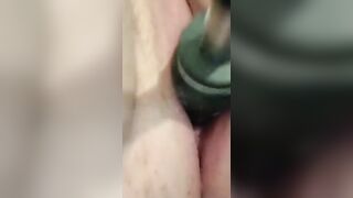 Close up see of mom creaming all over toy