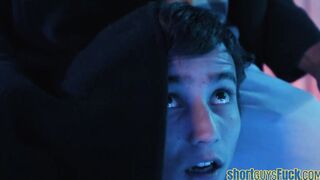 Big Tit Hispanic spitroasted by short men inside threeway action
