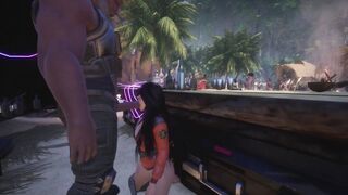 Fucking behind the bar with a long penis exhibitionism