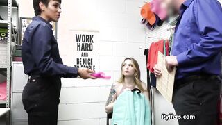 Blowing female and male security guards at the backoffice