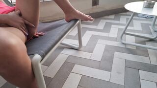 Flash and naked on the balcony Squirt fountaine