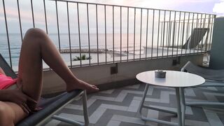 Flash and naked on the balcony Squirt fountaine