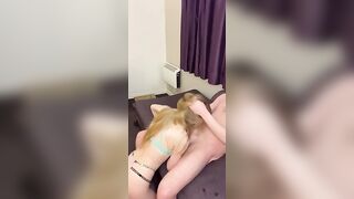 Thin filthy blonde give a incredible sexy fellatio into hotel