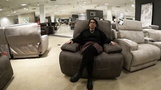 Flashing my twat and getting it licked into Macy's home furniture!! Husband licks my cunt !!