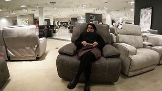 Flashing my twat and getting it licked into Macy's home furniture!! Husband licks my cunt !!
