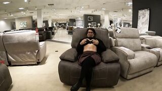 Flashing my twat and getting it licked into Macy's home furniture!! Husband licks my cunt !!