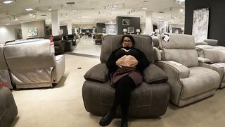 Flashing my twat and getting it licked into Macy's home furniture!! Husband licks my cunt !!