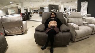 Flashing my twat and getting it licked into Macy's home furniture!! Husband licks my cunt !!