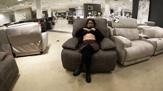 Flashing my twat and getting it licked into Macy's home furniture!! Husband licks my cunt !!