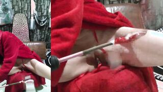 Spanking machine and masturbation with horse toy