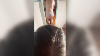 Cutie Mom begs for Daddy’s cum suck and drink mirror oral sex