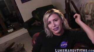 British bimbo POV sucking off Luke Hardy