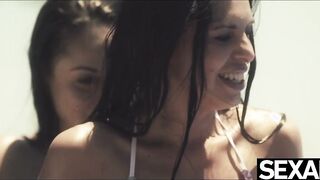 Cutie girls have a 3some with their favorite male fuckbuddy