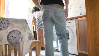 Excited son aims a cock at cougar's booty