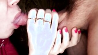 Erotic oral sex to neighbors and his warm cum on his lips