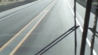 She stands inside the dessert and stop a bus -