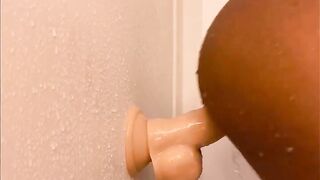 Black Mom Fucks Vibrator inside shower