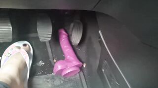 Nicoletta's cute little foot into flip-flops press on the pedals