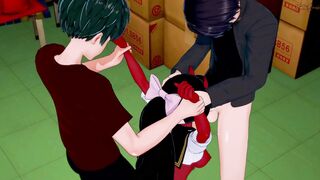 Meru the succubus gets plowed by 2 men and covered inside cum.