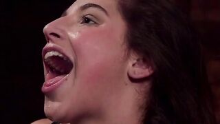 Bound dark hair teenie yo huge dick banged!