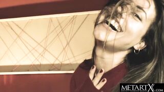 Super dark hair rocks out as she masturbates to a noisy