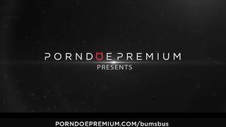 BUMS BUS - Huge Tit blonde Dana Jayn eats cum into